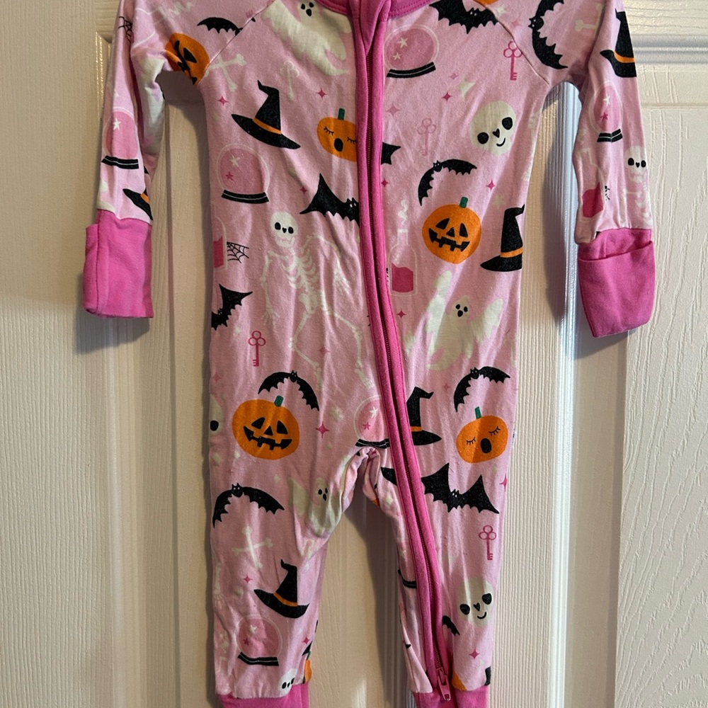 Little Sleepies Pink and Orange Footies with Halloween Print